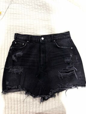 Pilcro High-Rise Distressed Black Denim Skirt
